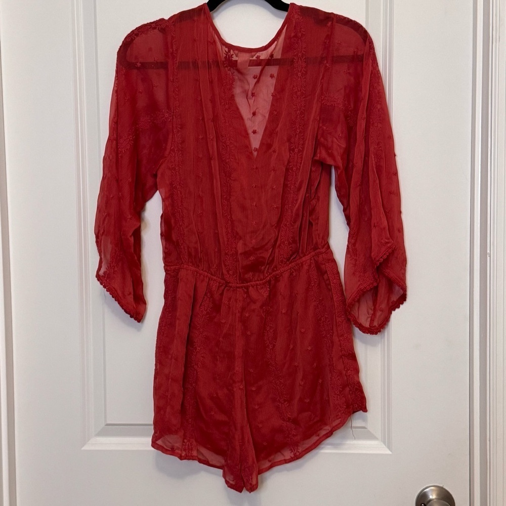 Forever 21 Red/Clay Lace Detail Romper - Picture 3 of 3
